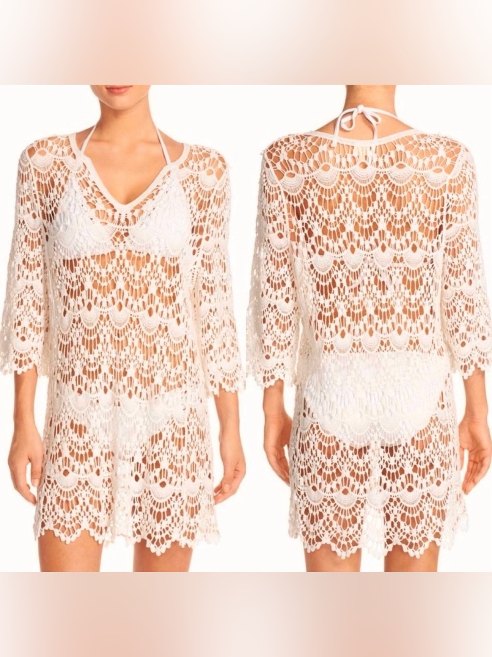 Surf Gypsy White Crochet Beach Cover-Up Tunic